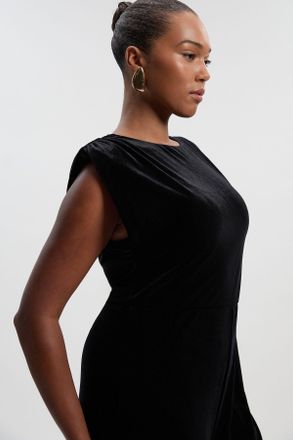 Karen Millen Womens Plus Size Stretch Velvet Strong Shoulder Jumpsuit - Black - Size 2XL