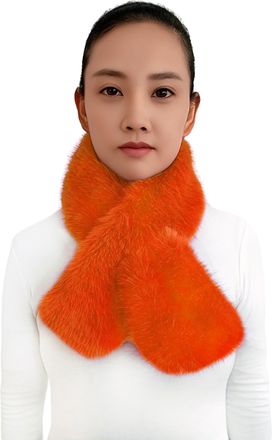 Lina & Lily Womens Winter Pull-Through Neck Scarf Long Pile Faux Fur Soft Fluffy (Orange)