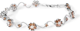 House of Brilliance 10K White Gold 4.0 Cttw Champagne and White Diamond Floral Cluster and Station Link Bracelet