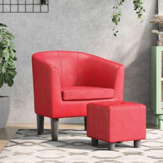 vidaXL Sill&oacute;n Con Taburete Cuero Sint&eacute;tico Rojo Vidaxl