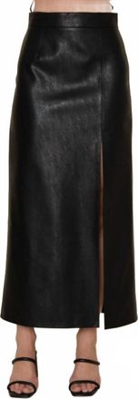 FORE COLLECTION Faux Leather Midi Skirt In Black