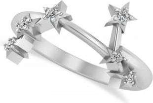 Allurez Diamond Aries Zodiac Constellation Star Ring 14k White Gold (0.09ct)
