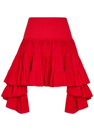 J.W.Anderson Ruffle Asymmetric Silk and Cotton-blend Skirt - Red - 6 (UK6 / XS)