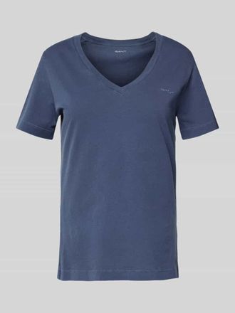 GANT T-Shirt mit geripptem V-Ausschnitt in Marine, Gr&ouml;&szlig;e S