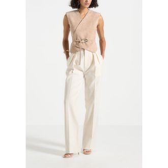 Mani&egrave;re De Voir Jeanne Belted Wrap Suede Waistcoat in Taupe at Nordstrom, Size 10