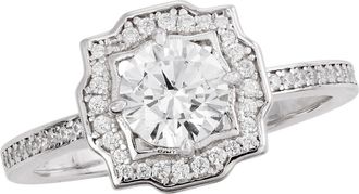 Savvy Cie Jewels RHODIUM PLATED SOLITARE WITH WHITE CZ SCALLOPED EDGE RING