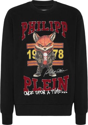 Philipp Plein Hoodies & sweatvesten, Heren, Zwart, M, Katoen, Round Neck Sweatshirt College Animals