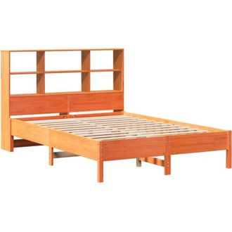 vidaXL Cama Con Estanter&iacute;a Sin Colch&oacute;n Madera Maciza Marr&oacute;n 140x190 Cm Vidaxl
