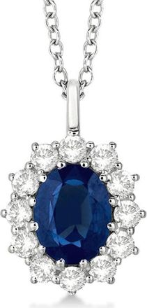 Allurez Oval Gemstone & Diamond Pendant Necklace 14k in Blue Sapphire,white Gold at Nordstrom, Size 18