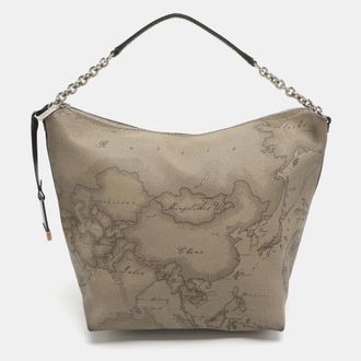 Alviero Martini 1A Classe Grey Geo Classic Print Coated Leather Shoulder Bag