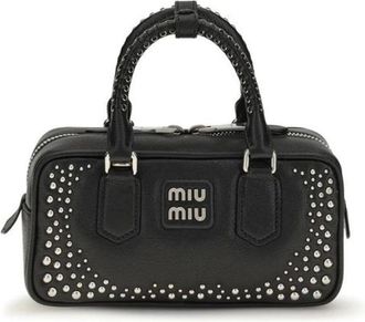 Miu Miu Arcadie Studded Leather Bag - Dames - Tassen - Zwart - Maat: ONE Size Leer