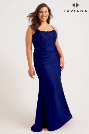 Faviana Playful Fitted Silhouette Prom Gown - Plus In Navy