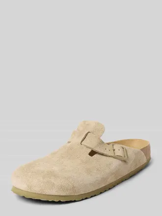 Birkenstock Lederslides mit Dornschlie&szlig;e Modell Boston in Beige, Gr&ouml;&szlig;e 45