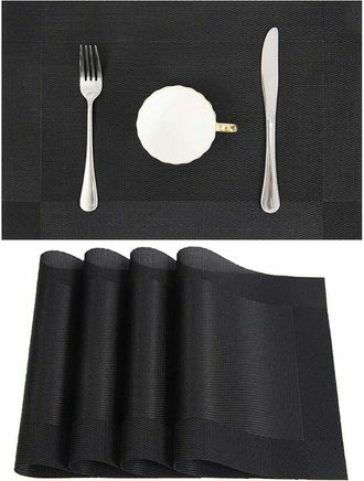 OEM Set Di 10 Tovagliette Allamericana Antiscivolo In Pvc Intrecciato Lavabili Per Sala Da Pranzo Tovaglietta Nera 45 Cm 30 Cm.- Sottopentola