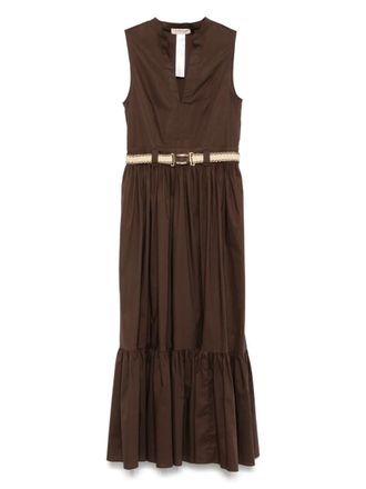 Twin-Set belted maxi dress - women - Polyester/Elastane/Cotton - 40 - Brown