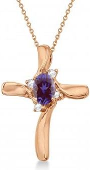 Allurez Lab Alex&rite & Diamond Cross Necklace Pendant 14k Rose Gold (0.50ct)