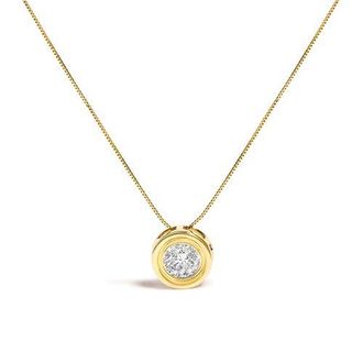 House of Brilliance 14K Yellow Gold 1 3/8 Cttw Bezel Set Round Diamond Solitaire Pendant Necklace at Nordstrom