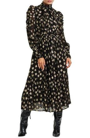 Ciebon Adelle Metallic Star Print Long Sleeve Midi Dress in Black at Nordstrom Rack, Size X-Large