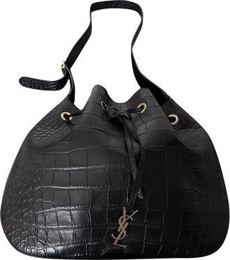 Saint Laurent Black Croc-Embossed Leather Medium Paris Vii Hobo Bag (Authentic Pre-Loved)