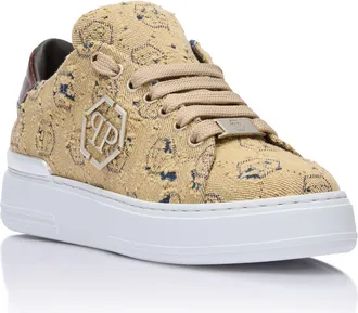 Philipp Plein Low-Top Sneakers Jacquard Monogram Logo Unisex in Brown at Nordstrom, Size 36