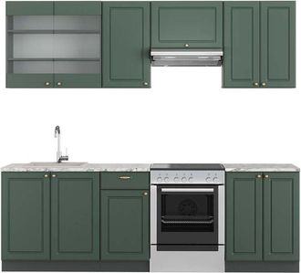 Vicco Mueble De Cocina Fame-line, Verde-dorado Casa De Campo/antracita, 240 Cm, Et M&aacute;rmol