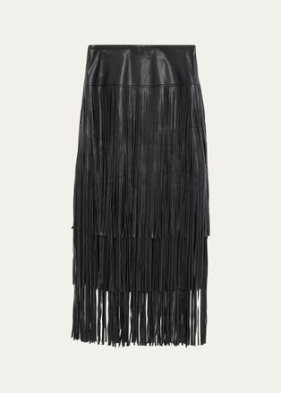 L'agence Karoline Faux-Leather Fringe Maxi Skirt