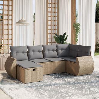 vidaXL Vidaxl - Juego De Sof&aacute;s Jard&iacute;n Con Cojines Beige Mezcla 6 Pzas Rat&aacute;n Pe