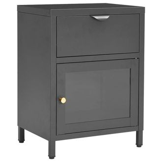 Berkfield Home Nightstand Anthracite 40x30x54.5 cm Steel & Glass in Charcoal