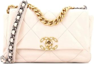 Chanel 19 Flap Bag Quilted Leather Medium crossbody bag - Beige
