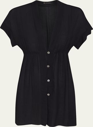 Vix Solid Fuji Pleats Button-Front Caftan