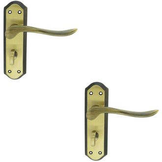 Loops 2x PAIR Curved Lever on Sculpted Bathroom Backplate 180 x 48mm Florentine Bronze
