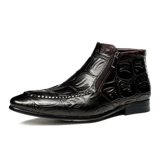 Generic Mens Croc-Embossed Genuine Leather Ankle Boots with Dual Zippers, Pointed Toe Slip-On Dress Boots for Business, Formal Events and Daily Office Wear,Co