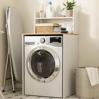 SoBuy Laundry Cabinet - Oak-Effect Top in White