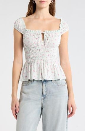 Abound Pretty Peplum Top in Green- Pink Maisie Ditsy at Nordstrom Rack, Size X-Large