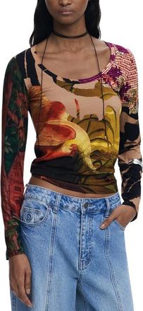 Desigual Bruine Dames Top met Lange Mouwen T-shirt - Dames - Longsleeves - Veelkleurig - XS - Tops