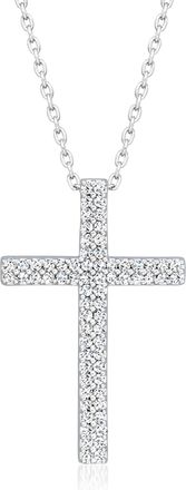 Ross-Simons Diamond Cross Pendant Necklace in Sterling Silver