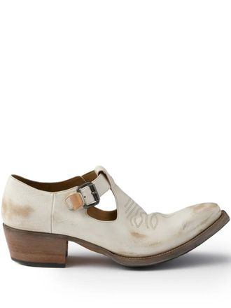 Prada buckle-detail stitched loafers - men - Calf Leather/Calf Leather/Rubber/Calf Leather - 8.5 - Neutrals