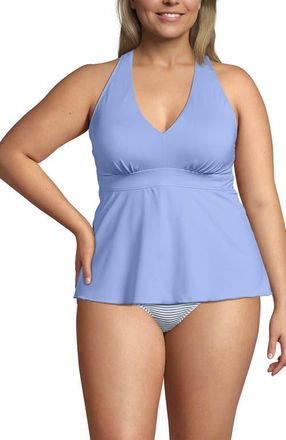 Lands End V-Neck Racerback Flutter Tankini in Soft Cloud Blue at Nordstrom, Size 20W