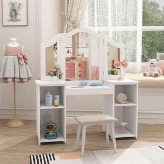 Vicco tavolo da trucco per bambini Estella, Bianco, 105 x 118 cm Con specchio, Vicco