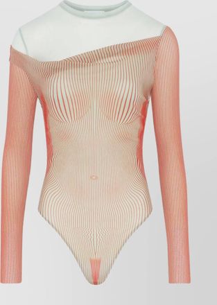 Jean Paul Gaultier striped sheer off-the-shoulder long sleeve bodysuit