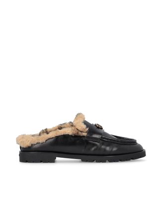 Pinko Black Leather Faux Fur Nora 09 Mules