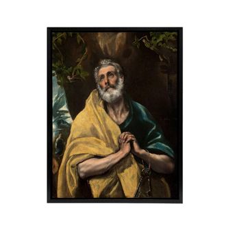 Artery8 Apostle Guilt Saint Peter in Tears El Greco Black Framed Canvas Art | Size: W24 x H32