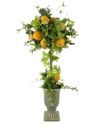 Creative Displays Inc. Lemons And Vine Topiary In A Green Ceramic Pedestal Planter