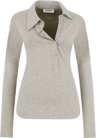 The Attico Light Grey Solid Shirt Collar Top