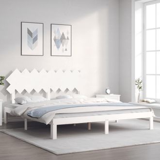vidaXL Vidaxl - Estructura Cama De Matrimonio Con Cabecero Madera Maciza Blanco