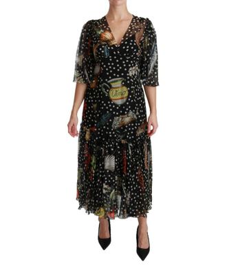 Dolce & Gabbana Womens Black Sea Fish Sicily A-line Shift Dress - Multicolour Silk - Size Medium