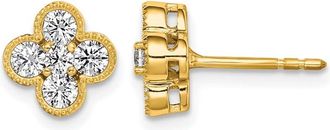 Diamond2Deal 14k Yellow Gold 3/4 ct Lab Grown Diamond Bloom Floral Stud Earrings VS Clarity, D-E Color