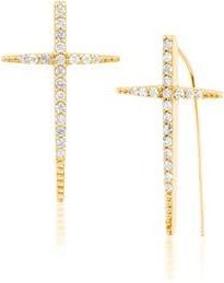 Sheryl Lowe Diamond Baby Cross Spike Earring in 14Kt Yellow Gold at Nordstrom, Size Small