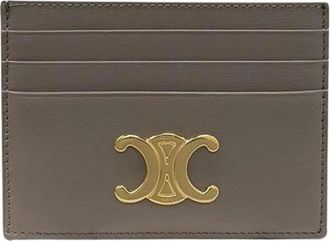 Celine Pre-owned Wallets, female, Brown, Size: ONE SIZE Pre-owned Metal Triomphe Logo Shiny Calfskin Card Holder Wallet