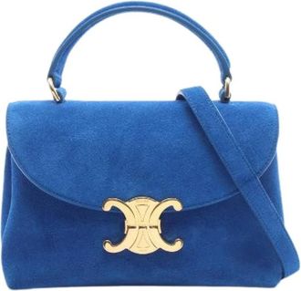 Celine Pre-owned Teen Nino Triomphe Suede 2way Handbag - Dames - Vintage Handtas - Blauw - ONE Size - Leer - Vintage